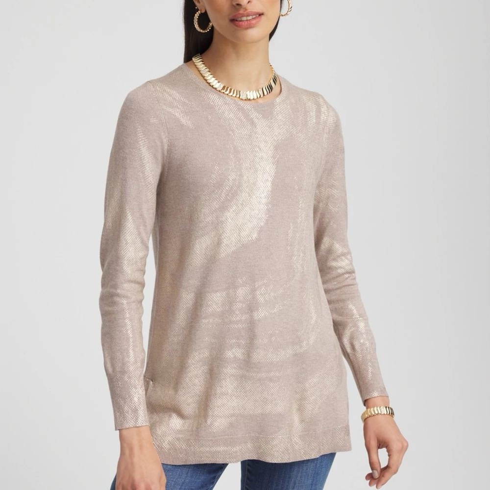 Chico’s Foil Crew Neck Sweater Tunic Size Medium